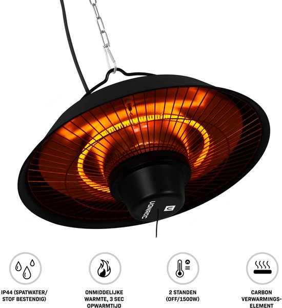 VONROC Chauffage de terrasse atmosphérique - Chauffage Ustica - Infrarouge - 1500W - Haute efficacité - Lampe en fibre de carbone