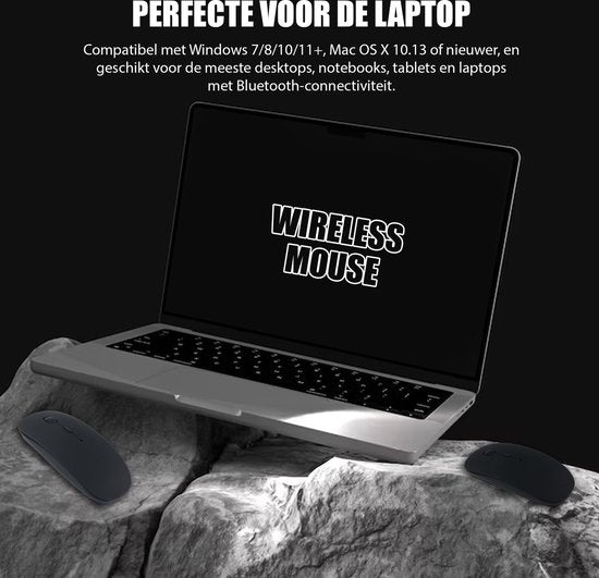 K&L Wireless Mouse - Souris sans fil Bluetooth pour ordinateur portable - Silencieuse - Rechargeable - Noir