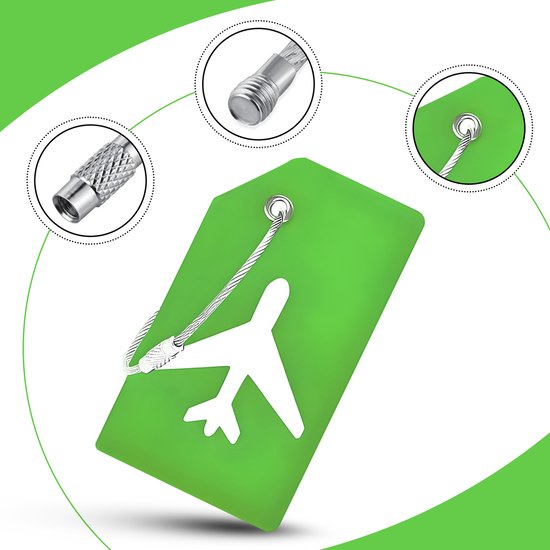 EverNeeds Etiquette de bagage - Silicone - Etiquette de bagage pour valises - Etiquettes de bagage - Vert - 5 pièces