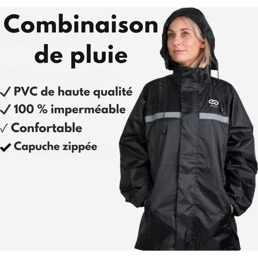 Combinaison de pluie Infinity Goods - Femmes et hommes - Taille M - Imperméable et respirant - Réfléchissant - Noir