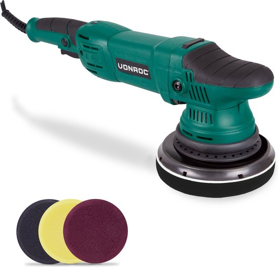 VONROC Polisseuse excentrique - Polisseuse - 1050W - Ø150MM - Démarrage progressif - Inclus 4 disques, support et sac