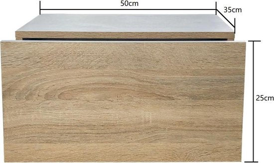Table de chevet suspendue - meuble d'entrée suspendu - avec tiroir - 50 cm de large - brun clair