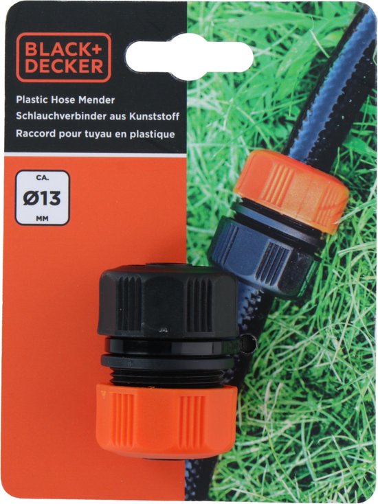 BLACK+DECKER Connecteur de tuyau 1/2" - 13 ⌀ MM - Raccord de tuyau d'arrosage - Noir/Orange