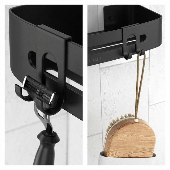 Sanicraft® Porte-douche - Pas de perçage - Convient à tout type de mur - Suspension - Inox - 2 pièces - Noir