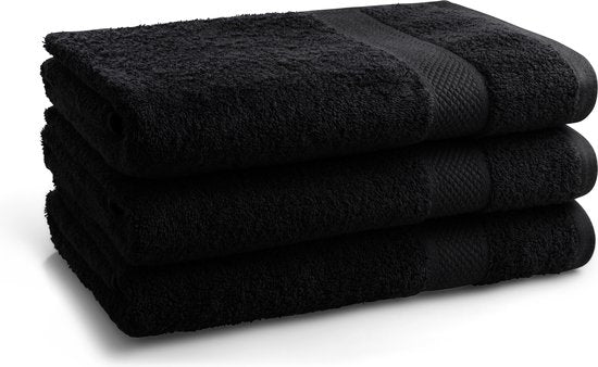 Serviettes DoubleDry 70 x 140 cm - lot de 3 - Qualité hôtelière 500 g/m2 - Douces et absorbantes - OEKO-TEX Made in Green & BSCI Certified - noir corbeau