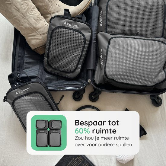 Cubes de compression Volcan - Organiseur de valise - Lot de 4 - Avec fermetures éclair de compression - Pour sac à dos et valise - Noir