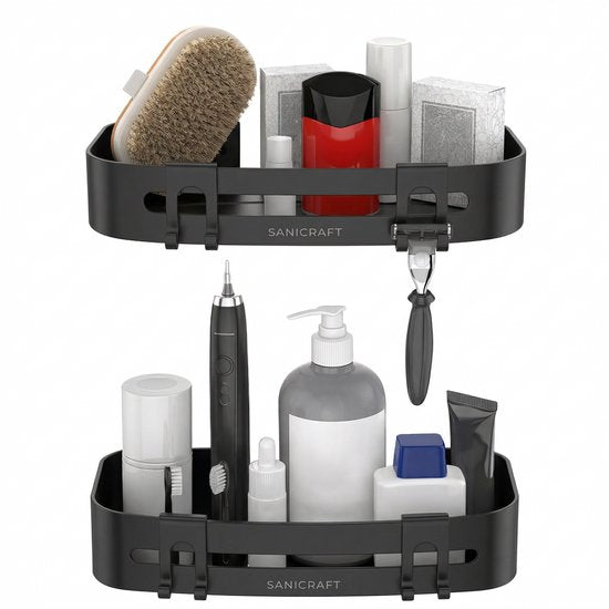 Sanicraft® Porte-douche - Pas de perçage - Convient à tout type de mur - Suspension - Inox - 2 pièces - Noir