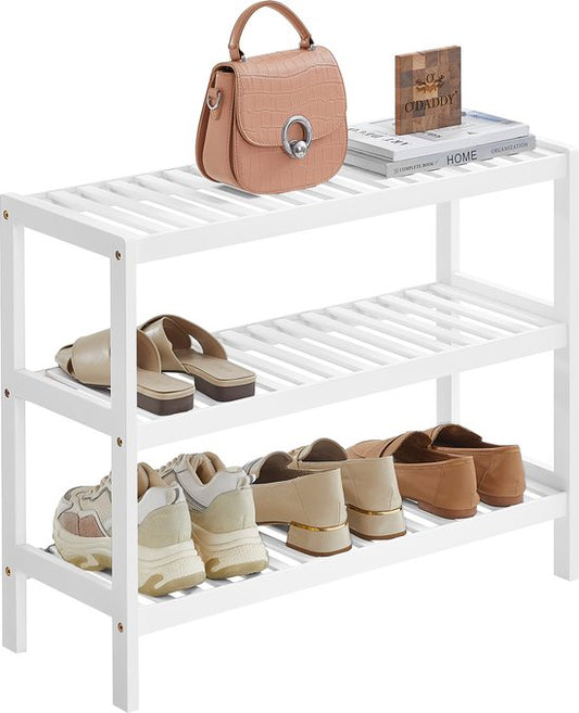 O'DADDY® Shoe Rack - Banc à chaussures - Hall Bench - Shoe Cabinet - Shoe Storage System - Shoe Cabinet - 3 Layer - For 12 Pairs - Multifunctional Rack - Bamboo - White - 70 x 28 x 45 cm