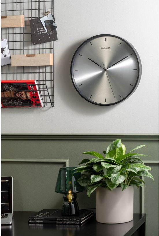 Horloge murale - Finesse - Cadran nickel - Boîtier noir