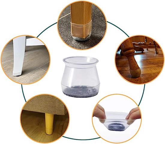 Duhtz Transparent Circular Chair Leg Caps - 24 pieces - Protecteur, insonorisant, extensible - Pour chaises de 20mm à 30mm