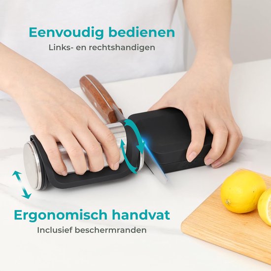 SharpFix Aiguiseur de couteaux à roulettes Glide4 - 4 angles d'aiguisage - Aiguiseur de couteaux antidérapant - Aiguiseur de piercing - Acier tranchant - Noir