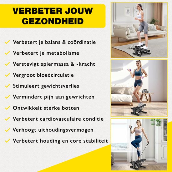 Zoluko Stepper with Display - Includes Resistance Bands, Anti-slip mat and E-Book - Stepper Fitness - Fitness Step - Mini Stepper - Step Fitness - Aerobic Step - Step - Stepper Fitness Device - Exercise Bike - Black