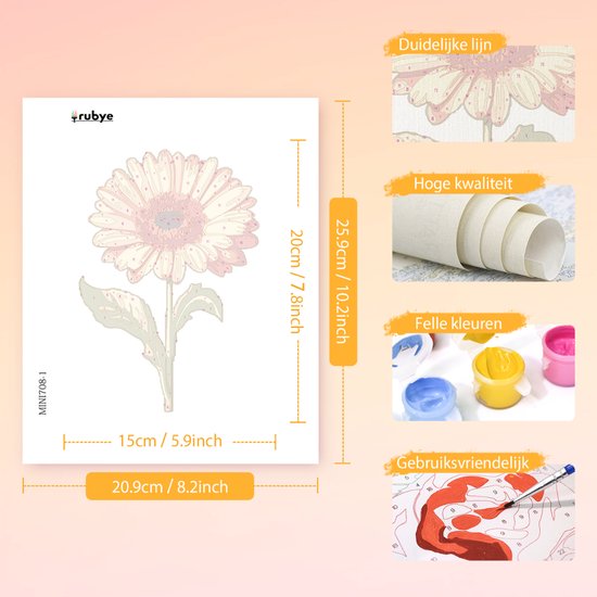 Rubye® Painting On Number Adults - Rose & Sunflower - Comprend la peinture et les pinceaux - Canvas Painting canvas - Colours at Number - Double Set - 15x20cm