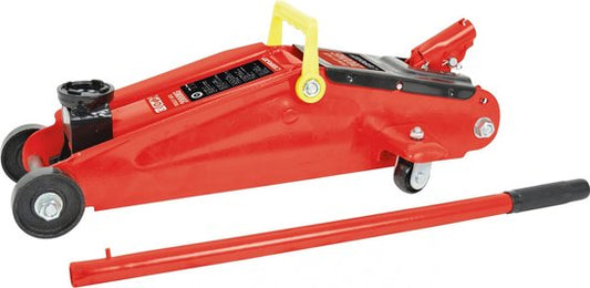 Cric de garage Carpoint - Mobile - Hydraulique - Capacité de charge maximale 2000KG - Hauteur de levage de 130-380mm - Valve de sécurité automatique - Longue tige de pompe - Roues pivotantes - Avec certification de produit TüV/GS