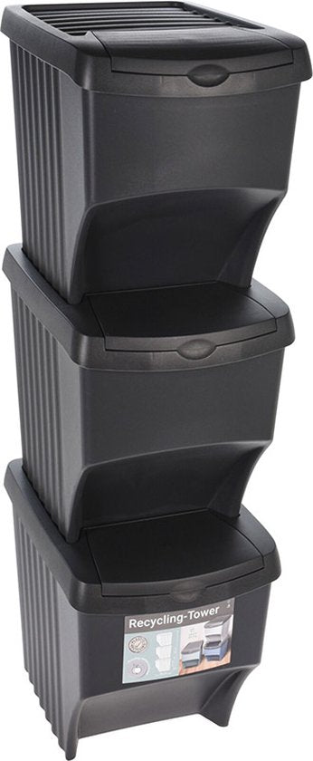 Poubelles de tri sélectif - Empilables - Plastique - 3 x 22 litres