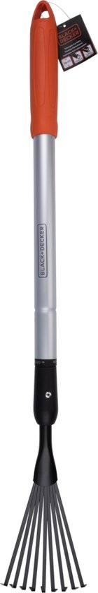 BLACK+DECKER Râteau - Râteau de jardin télescopique - manche extensible de 78 à 111 CM - Râteau à feuilles - Outils de jardin Manche en aluminium et tête en acier carbone - Inox - Argent/Noir