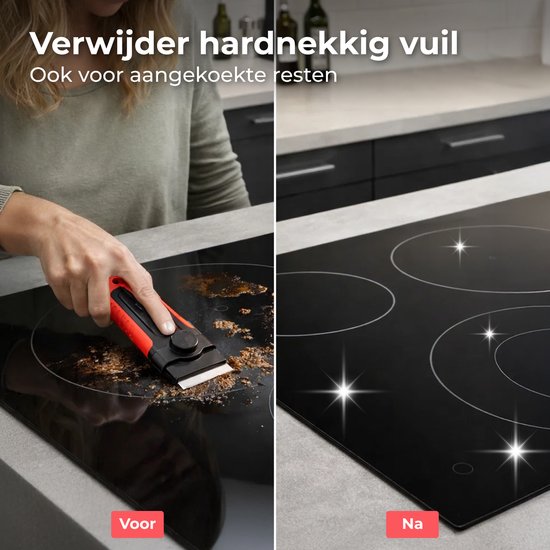 Nuvance Grattoir à vitre - 16 couteaux inclus - Nettoyeur de table de cuisson - Grattoir à vitre et à peinture - Table de cuisson à induction et vitrocéramique - Rouge