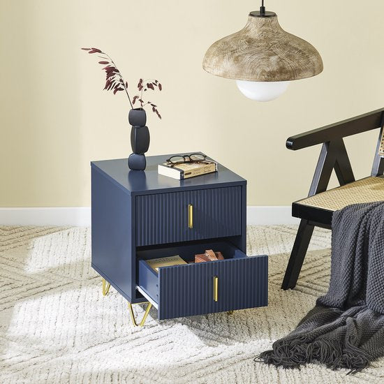 SoBuy Table de chevet, table de chevet avec 2 tiroirs, table d'appoint moderne pour la chambre et le salon, bleu, 40 x 40 x 47 cm FBT115-B