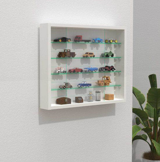 Vitrine murale suspendue/debout - étagères en verre 50 cm de large x 4,5 de profondeur - portes coulissantes