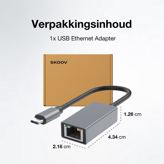 Skoov Ethernet Adapter USB C cable - USB C to Ethernet - Internet - Adaptateur réseau - 1000 Mbps - Gigabit