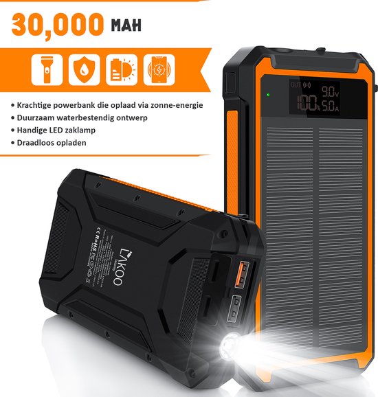 LAKOO Banque d'énergie solaire - banque d'énergie solaire - banque d'énergie - 30000MAH - Babyphone - Babyphone - Alimentation solaire - Lumière LED étanche - Chargement sans fil - Connexion babyphone