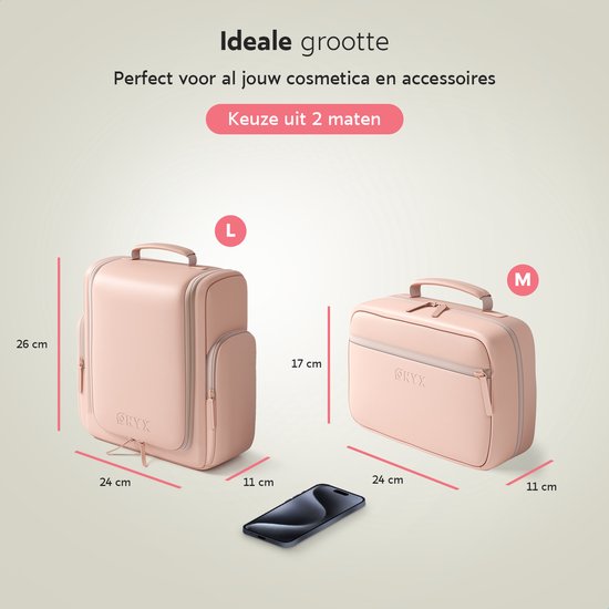 ONYX Trousse de toilette rose - Trousse de maquillage - Organisateur de cosmétiques - Organisateurs internes - Miroir de maquillage - Suspendable - Femmes et hommes - Taille : L