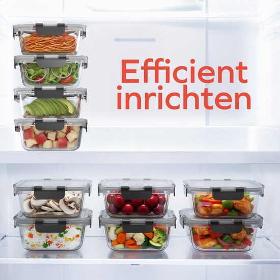 KitchenBrothers Meal Prep Trays - Plateaux fraîcheur en verre - hermétique - sans BPA ni PFAS - 1L - verre - 10 pièces