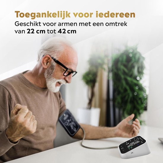 MostEssential Moniteur de pression artérielle au bras - Moniteur de fréquence cardiaque - Mémoire de 398 lectures - Câble USB-C inclus - 30S