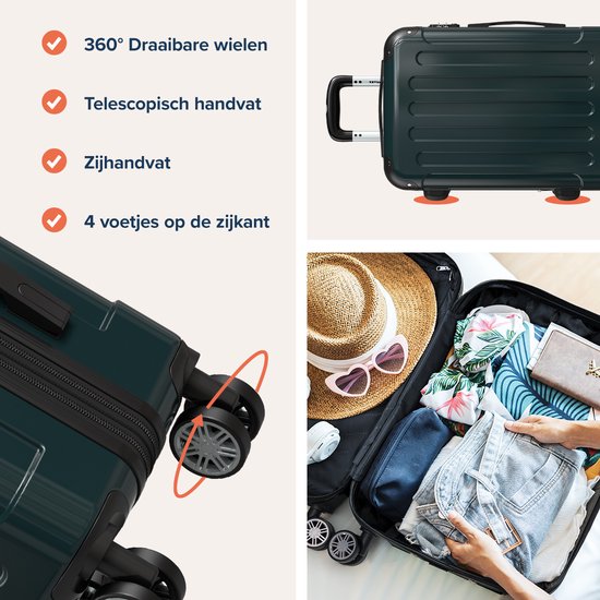 TRVLMORE Valise à main - 45L - Serrure TSA - Léger - Extensible - Trolley - 54x36x22cm - Vert foncé