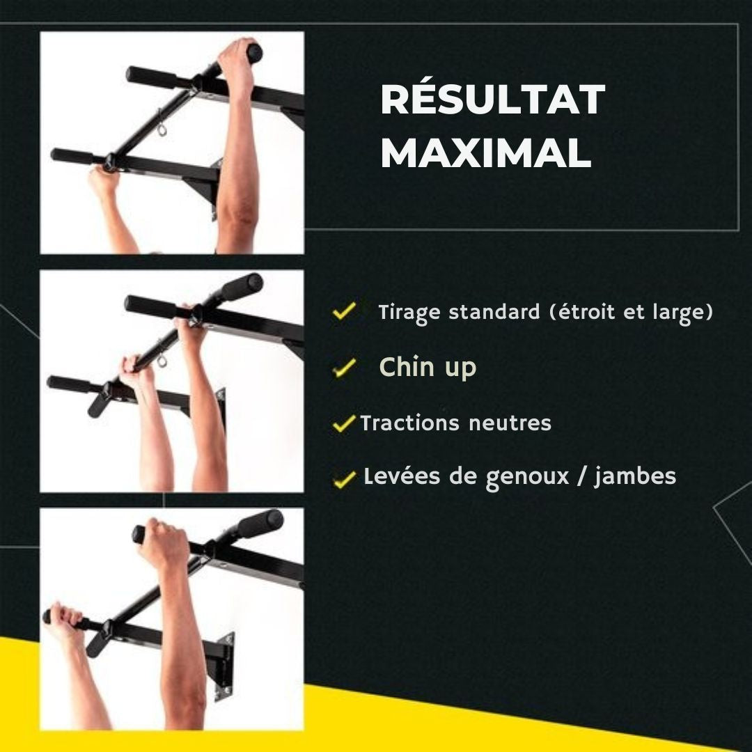 Barre de traction murale Zoluko Professional - Capacité de charge de 150 kg - E-book inclus - Montage facile - pour le sport à domicile - Noir
