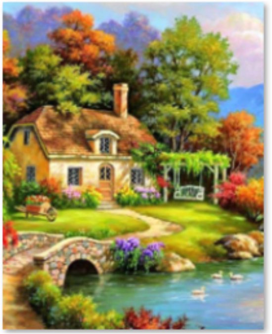 Rubye® Peinture au diamant adultes - Peinture au diamant enfants - Peinture au diamant paquet complet - Maison de campagne - 40x50cm