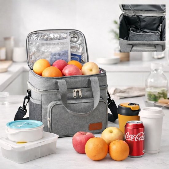 Ceruzo Cooler Bag 14L - Sac à lunch isotherme - Double compartiment - Gris-23 x 20 x 30 cm