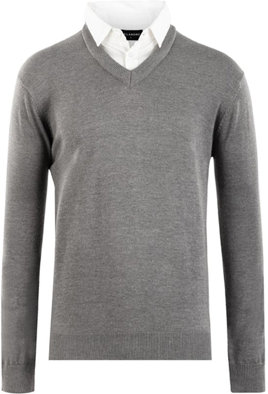 Milanoro - Pull à col chemise pour homme - Gris foncé - XL
