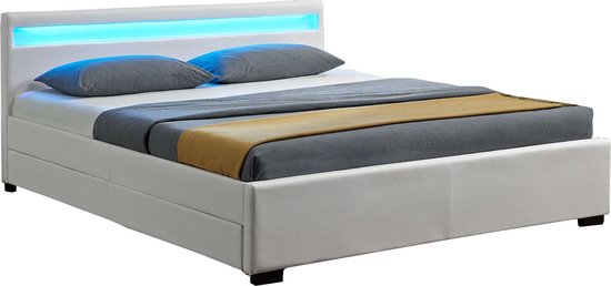 Lit capitonné Lyon - 140 x 200 cm - Blanc - LED Lighting & Bed drawers