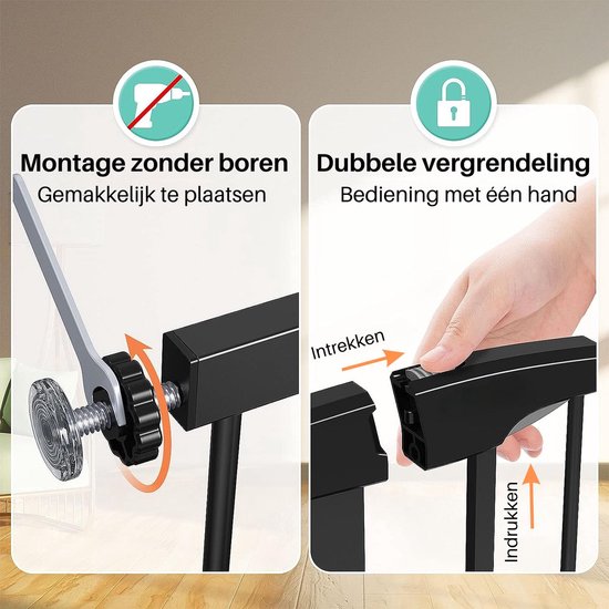 ADSafety Porte d'escalier sans perçage - 76 à 103 cm - 2 rallonges incluses - Fixation par pince - Barrière de sécurité - Barrière pour enfants - Barrière pour chiens - Noir