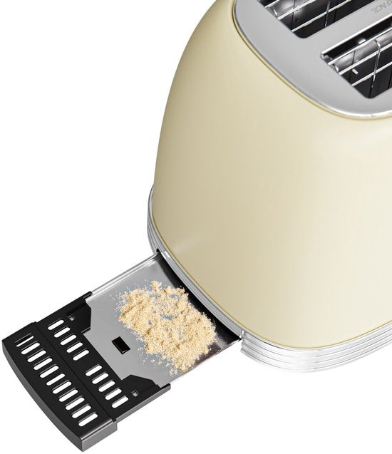 KitchenBrothers Retro Toaster - Grille-pain - 6 niveaux de chaleur - 2 fentes extra-larges - 815W - Beige