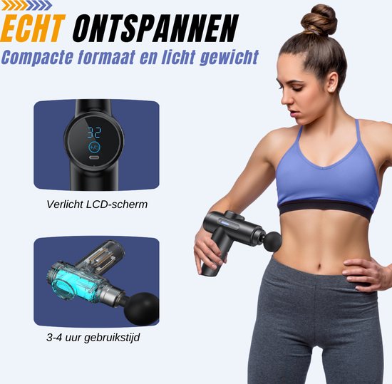 Squago Massage Gun professional - 32 positions - 10 accessoires - Appareil de massage compact - Pistolet de massage - Pistolet de massage