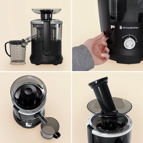 KitchenBrothers Extracteur de jus - Pour légumes et fruits - Extracteur de jus - Avec récipient à pulpe - 500ml - 600W - Noir