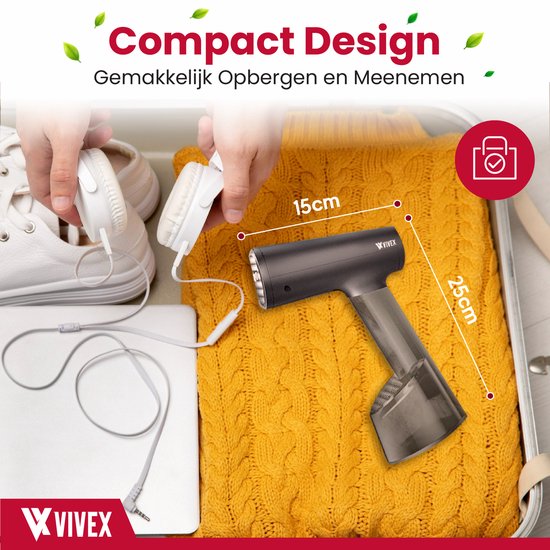 Vivex® Défroisseur à vêtements - Défroisseur à main pour vêtements - Défroisseur - Accessoire gratuit + Réservoir supplémentaire