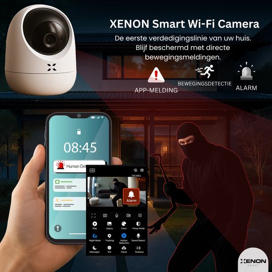 XENON Smart X7207 Caméra de sécurité intérieure - Caméra pour animaux de compagnie avec application - Caméras de sécurité - Caméra Wifi APP - Full HD 2MP - Détection de mouvement et de son - Caméra de surveillance