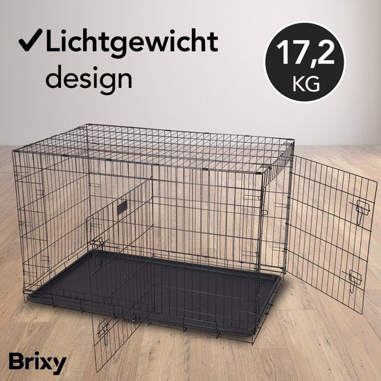 Brixy Dog Bench - Banc pour chiens - Taille XXL - Pliable - 122 x 76 x 84 CM - 2 portes - Noir