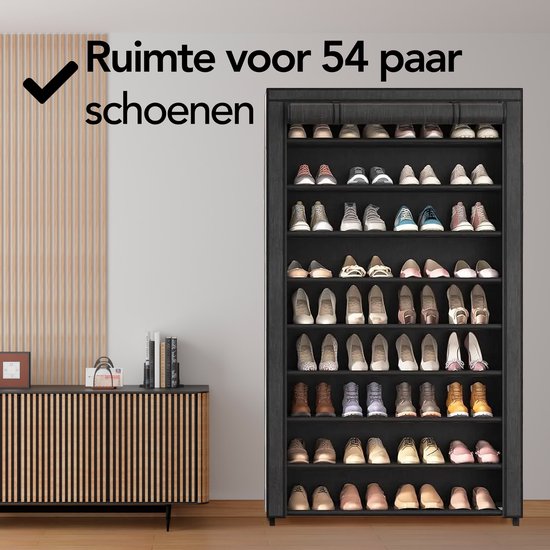 Brixy Shoe Rack XXL - Armoire à chaussures à 9 niveaux - Jusqu'à 54 paires de chaussures - 160x100x28cm - Noir