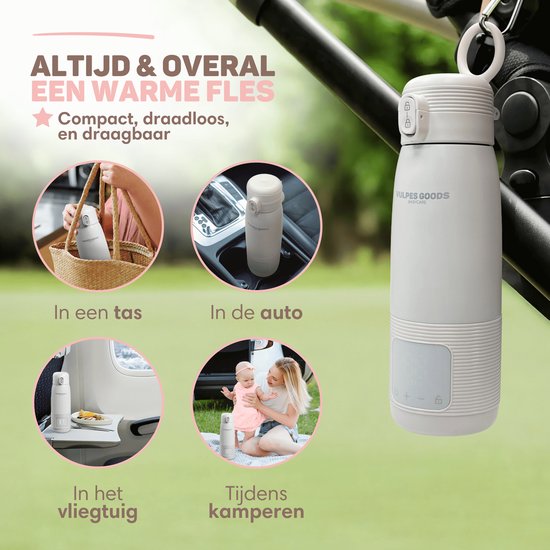 Vulpes Goods® BabyCare - Thermos Bottle Warmer On the Go - 500ML - Chauffe-biberons - Acier inoxydable - 6400 mAh - 500ML - Rechargeable - Sans fil et portable - Pour tous les types de biberons - avec rétention de chaleur - Alimentation pour bébés - PRO V