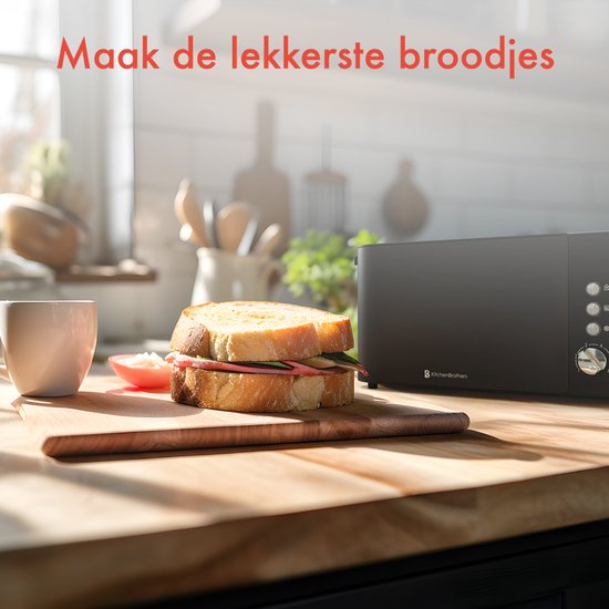 KitchenBrothers Toaster - Grille-pain - 6 niveaux de chaleur - 2 fentes extra-longues - 1520W - Noir
