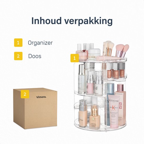 Organisateur de maquillage pivotant - Transparent - Pivotant - Pour - Pinceaux de maquillage - Éponge de maquillage - Table de maquillage - Coffret filles - Coffret cadeau - coffret enfants - pour filles