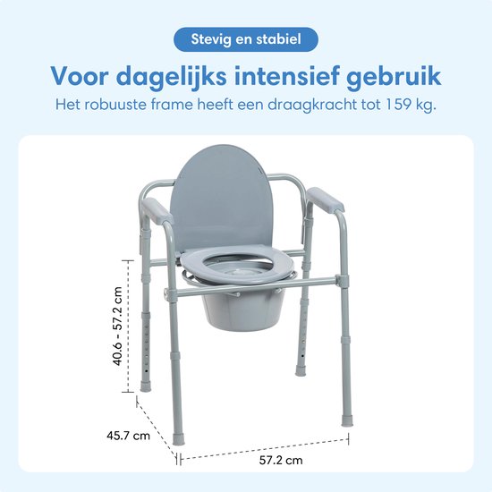 Safe Age® Toilet Chair 3-in-1 - pliable et réglable en hauteur - rehausseur de toilettes et chaise postale avec seau - jusqu'à 160 kg - pour les personnes âgées et le rétablissement - po chair - toilet chair