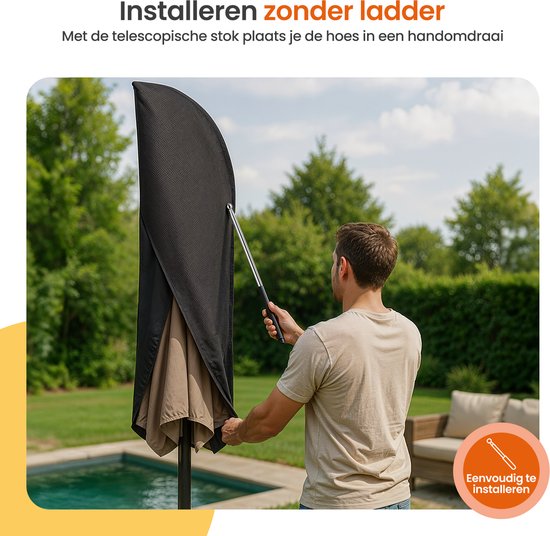 Goliving Housse pour parasol flottant - 420D Oxford - Jusqu'à 400cm - Imperméable - Avec manche télescopique et fermeture éclair - Noir