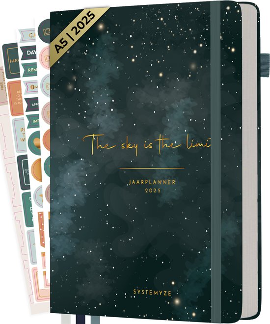 Systemyze Agenda 2025 Adultes - Planificateur - Journal - Organiseur - Feuilles d'autocollants incluses - Format A5 - Bleu gris