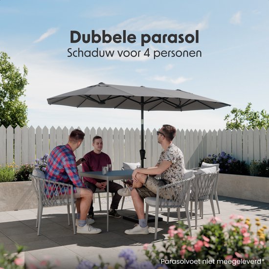 LifeGoods Parasol double - jardin - 160x300cm - jusqu'à 8 personnes - imperméable - UPF50+ - gris foncé