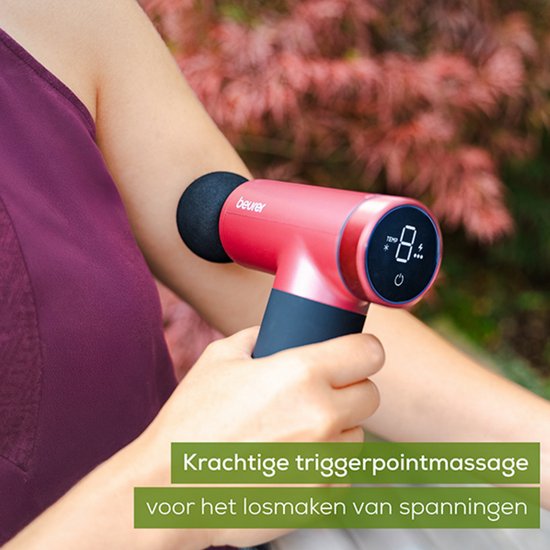 Beurer MG 195 HOT & COLD Limited Edition 25 Pistolet de massage - Chauffe et refroidit les muscles - 7 accessoires inclus - 9 niveaux d'intensité - Batterie puissante - Utilisation sans fil - 3 ans de garantie - Bordeaux/noir